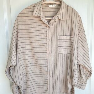 Neuflora Beige Striped Button-Down Shirt - Relaxed Women's Top